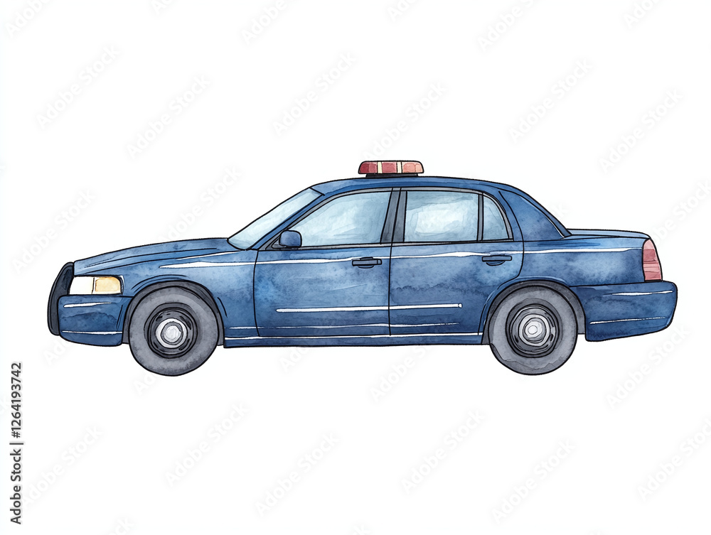 Watercolor Illustration of a Police Car Watercolor Illustration of a Police Car