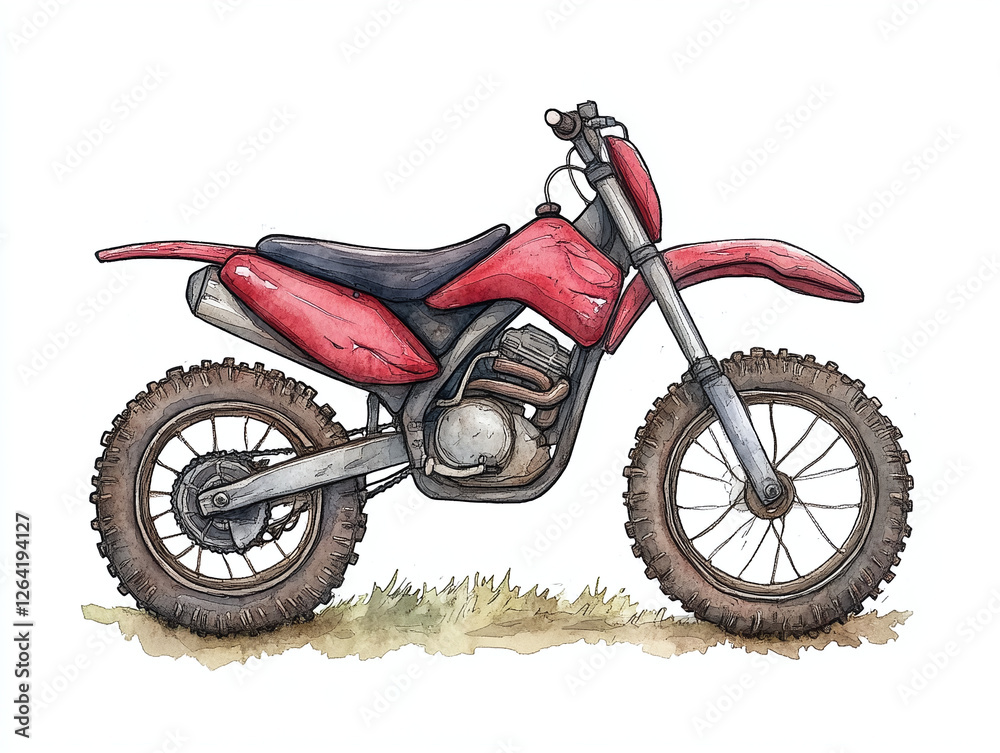 Fototapeta premium Watercolor Illustration of a Red Dirt Bike