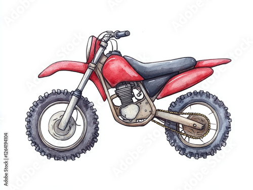 Watercolor Illustration of a Red Dirt Bike photo