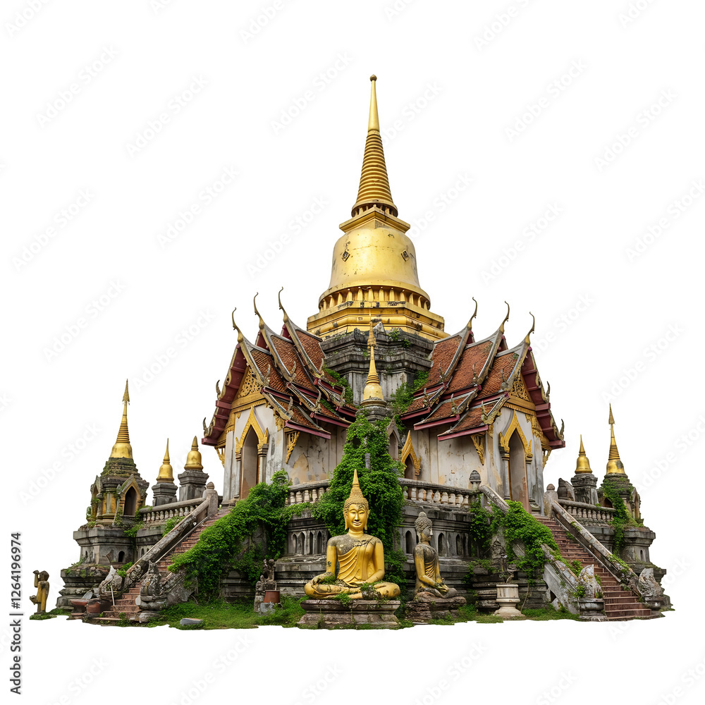 Naklejka premium Ancient Golden Temple Overgrown with Vines