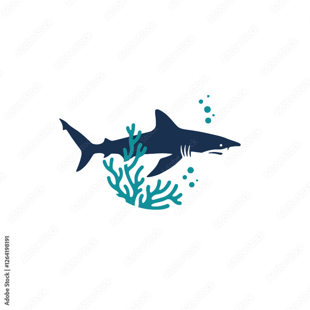 Fototapeta premium Illustration of a Shark Swimming Near Coral in the Marine Environment