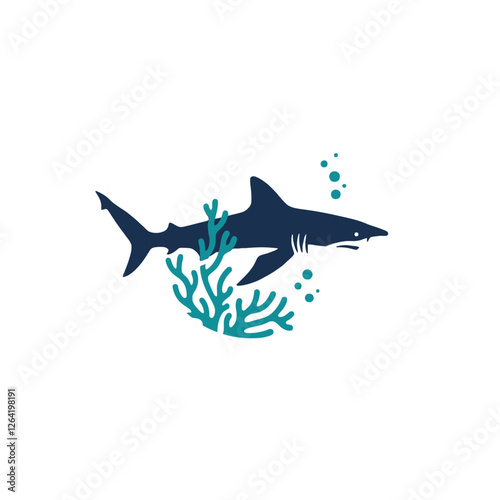 Illustration of a Shark Swimming Near Coral in the Marine Environment