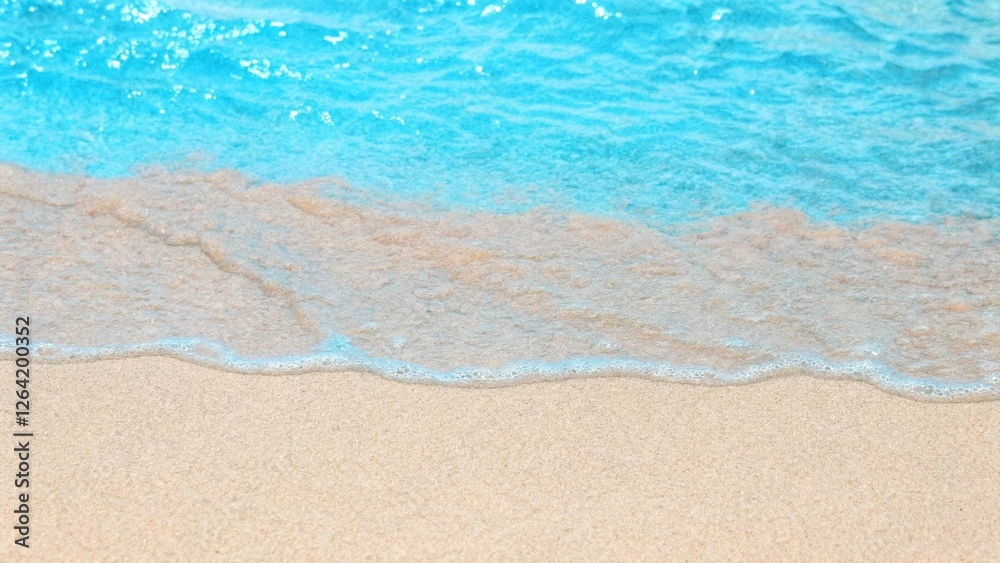 Sea Beach and Soft wave of blue ocean. Summer day and sandy beach background. Beautiful sandy beach and soft blue ocean waves. Summer sandy beach Background wave, sea