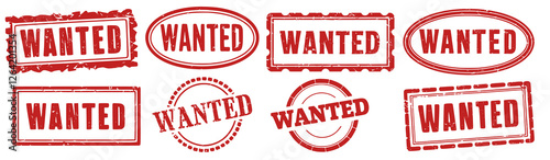 set of grunge rubber stamps with wanted text on transparent background
