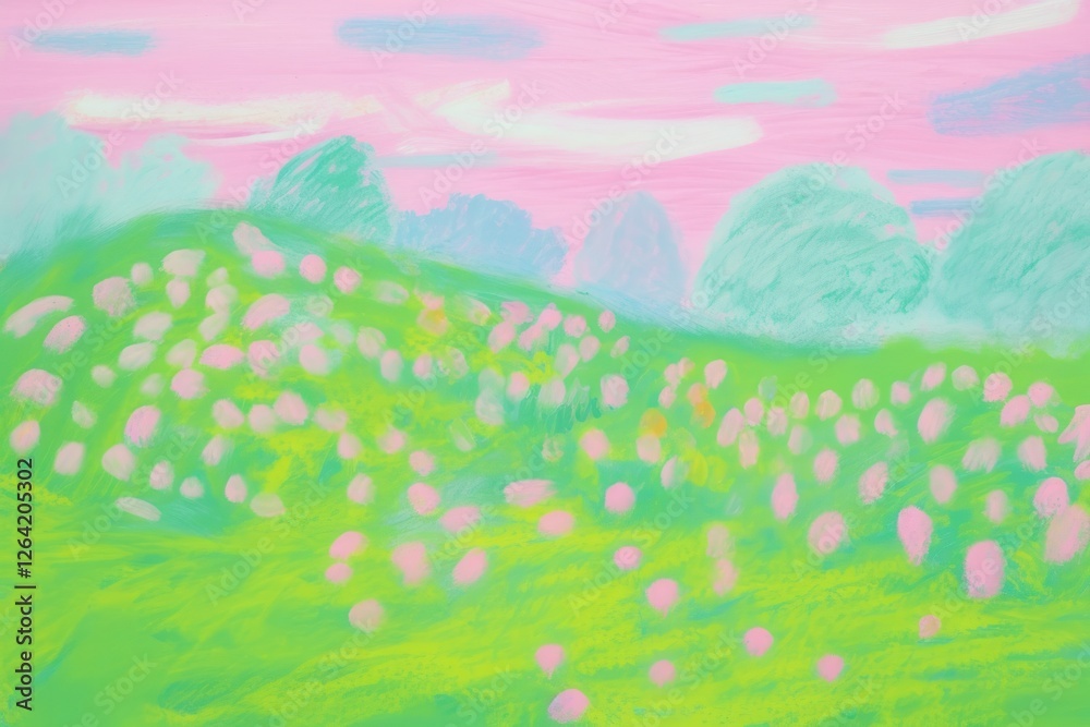 Fototapeta premium Meadow scenery illustration backgrounds painting outdoors.