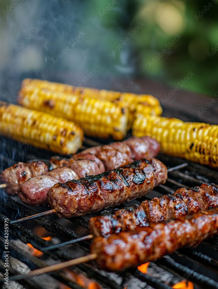 Grilling a summer meal on a barbecue - ai Grilling a summer meal on a barbecue - ai