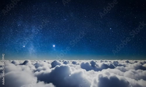 Night cloudscape viewed from above, starry sky