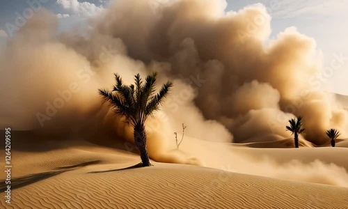 Desert Sandstorm Palm Trees Clouds