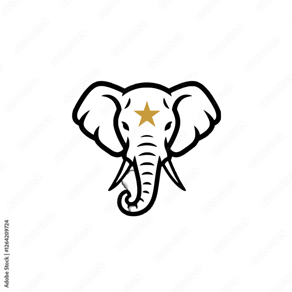 Illustration of an Elegant Elephant with a Golden Star on Its Forehead Illustration of an Elegant Elephant with a Golden Star on Its Forehead