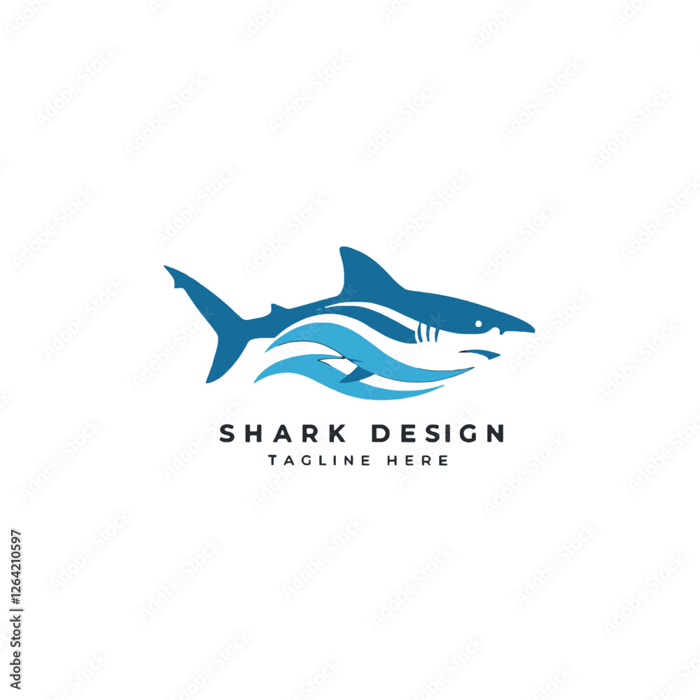 Obraz premium Modern Shark Logo Design with Waves and Minimalistic Style