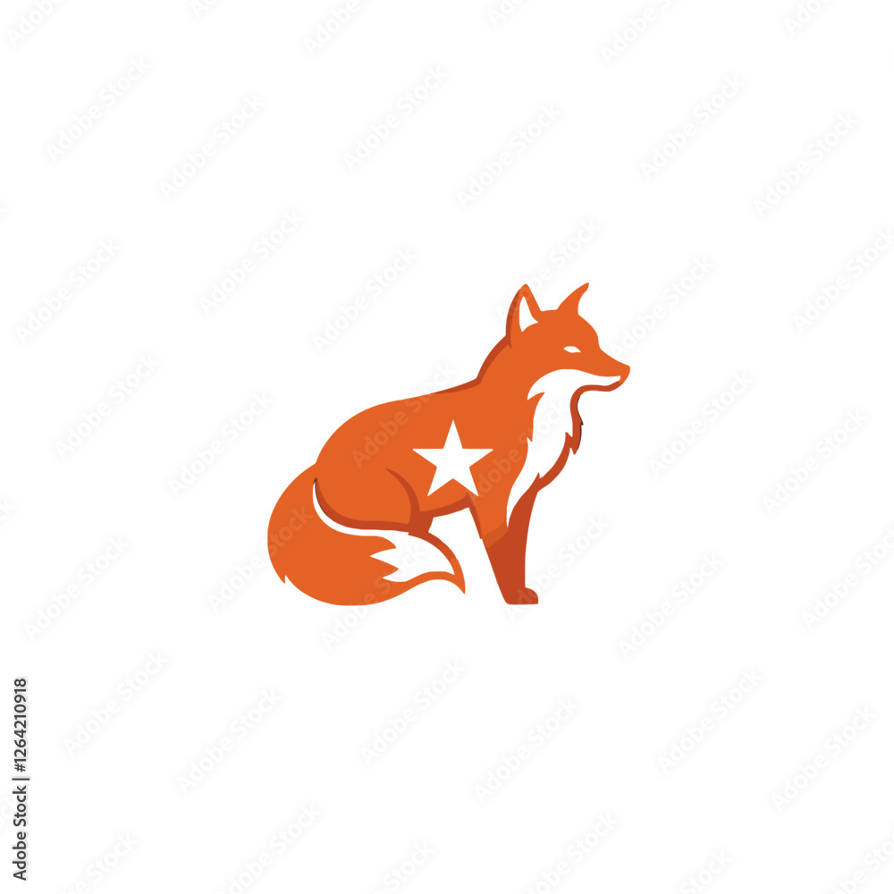 Obraz premium Orange Fox Silhouette Logo with White Star on Minimalist Background