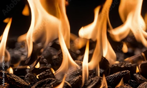 Close-up of burning charcoal embers