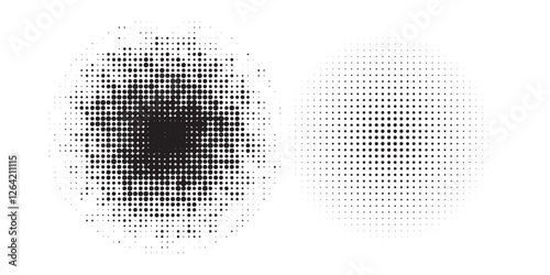 Halftone gradient. Dotted gradient, smooth dots spraying and halftones dot background seamless horizontal geometric pattern vector template set modern circle background