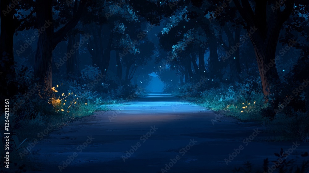 Fototapeta premium Enchanting Evening In a Mystic Forest With A Glimmering Path Leading Into the Unknown Captivating Nature's Secrecy