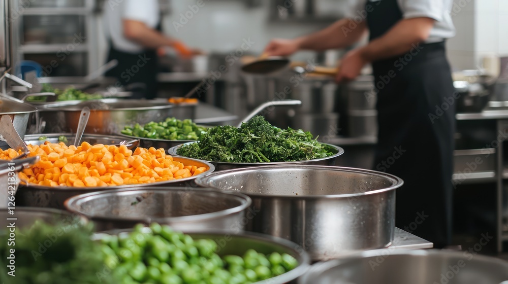 Obraz premium Volunteers Prepare Fresh Ingredients at Community Soup Kitchen Event
