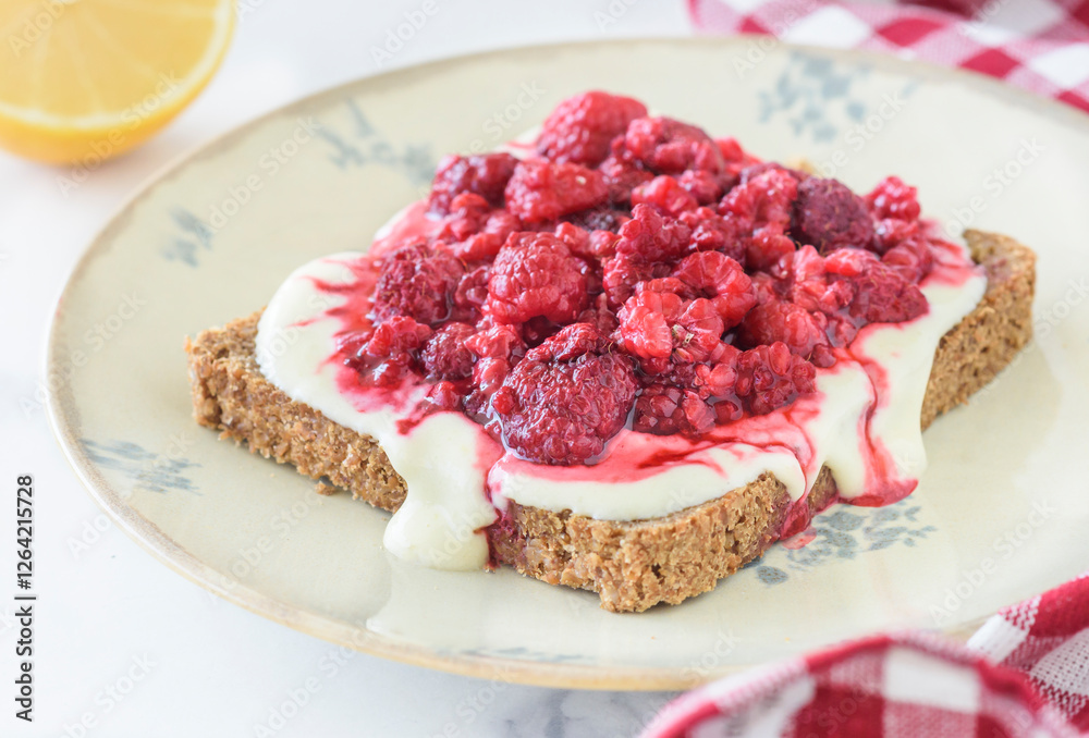 Raspberries and cream cheese toast sandwich Raspberries and cream cheese toast sandwich