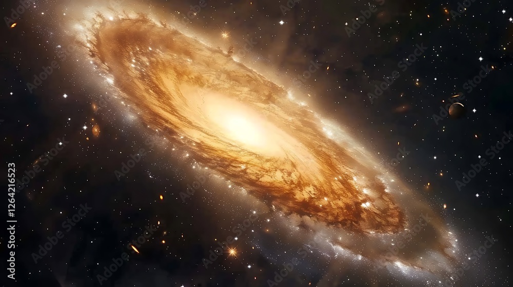 Fototapeta premium Stunning Spiral Galaxy with Bright Core and Cosmic Dust in Deep Space Background