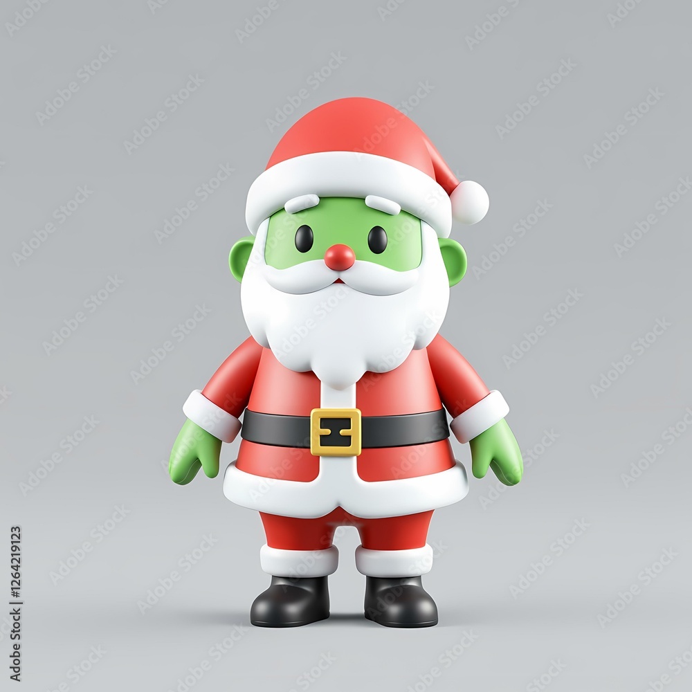 A cartoonish Santa with green skin and black eyes. A cartoonish Santa with green skin and black eyes.