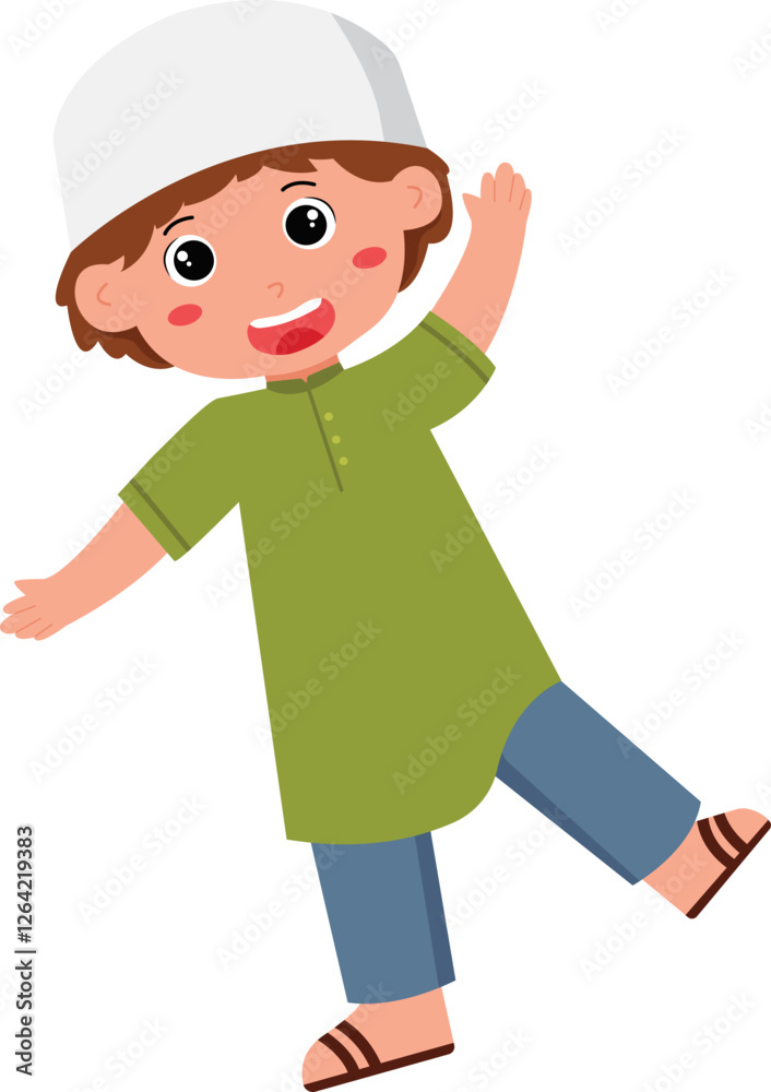 cheerful Muslim Child with Arms Raised cheerful Muslim Child with Arms Raised
