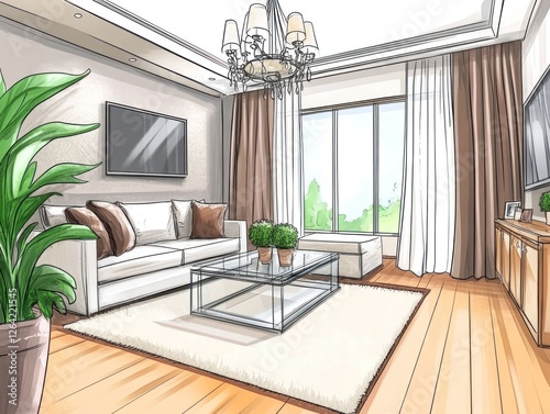 Interior Living Room Design Sketch, Modern Style photo