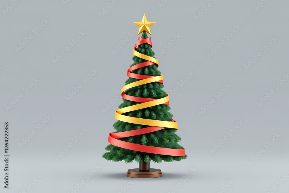 A Christmas tree is wrapped in ribbons. A Christmas tree is wrapped in ribbons.