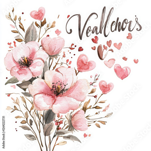 Romantic illustration of flowers and hearts shows affection
