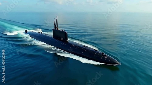Naval submarine at open sea