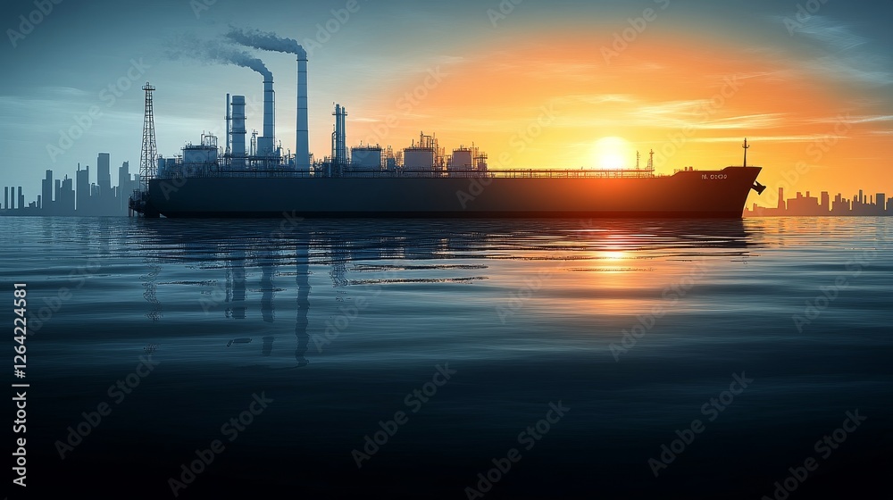 Fototapeta premium Industrial Horizon The Reflection of Pollution and Progress at Dusk Emphasizing Environmental Concerns and Future Global Challenges