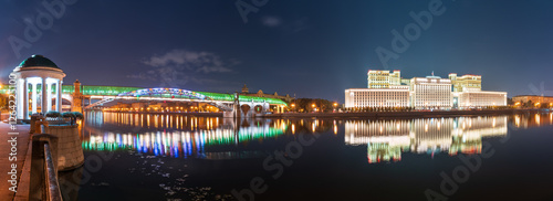 Night view of the Ministry of Defence of Russian Federation, and Moscow river embakment photo