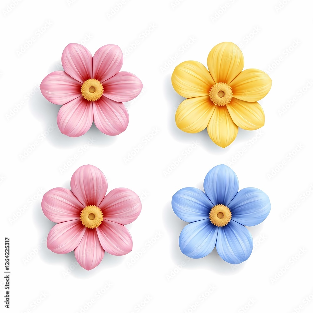 A collection of four flowers in different colors. A collection of four flowers in different colors.