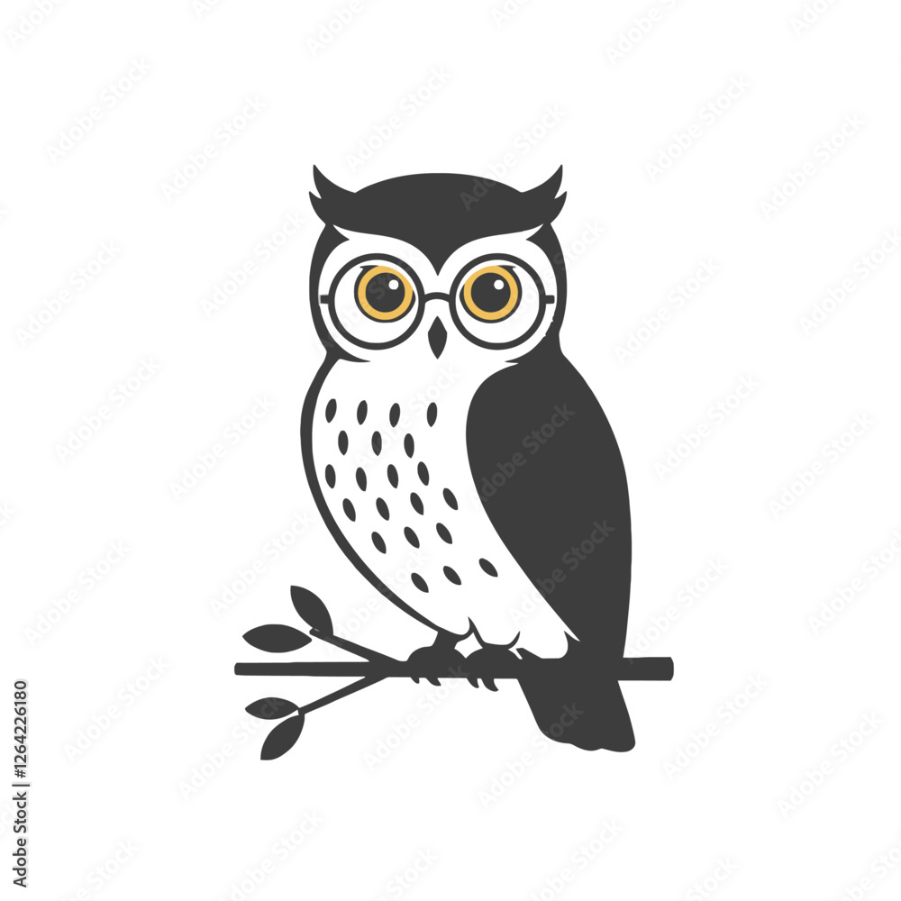 Fototapeta premium Illustration of a Stylish Owl Perched on a Branch in Vector Style