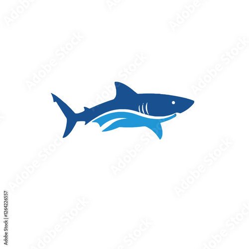 Blue Shark Logo with Dynamic Wave Elements in Minimalist Style