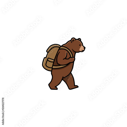 Cartoon Bear Carrying Backpack on a Hiking Adventure