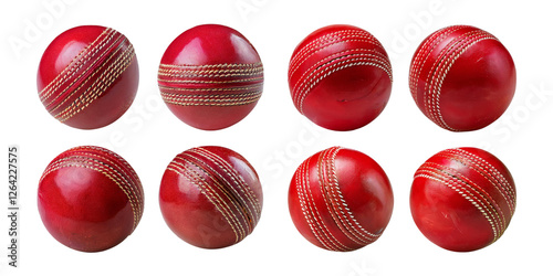 Collection of Red Cricket Balls on White Background for Sport Themes, isolated on transparent background