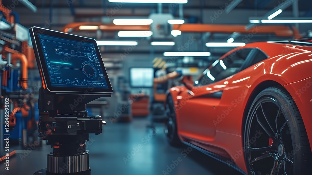 Obraz premium Advanced diagnostic equipment in a high-tech auto repair environment