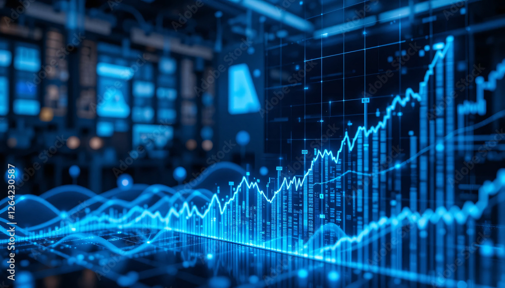 Financial Graph Showing Upward Trend in Stock Market with Modern Trading Floor Background Financial Graph Showing Upward Trend in Stock Market with Modern Trading Floor Background