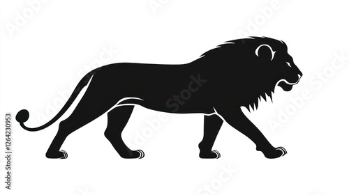 Majestic lion walking, African savanna background, wildlife illustration, logo design (2)