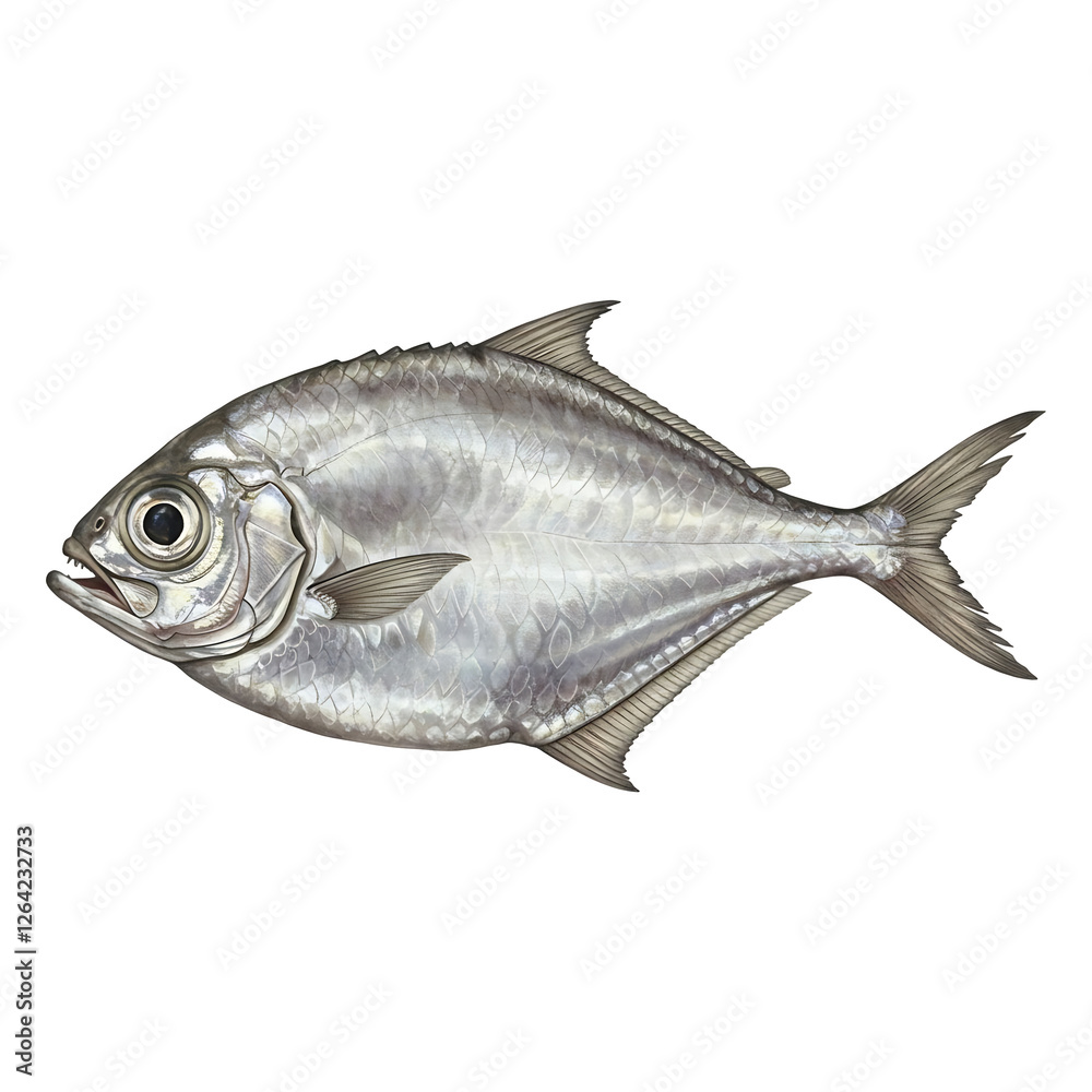 Fototapeta premium Silvery Fish with Prominent Eye and Scaled Body