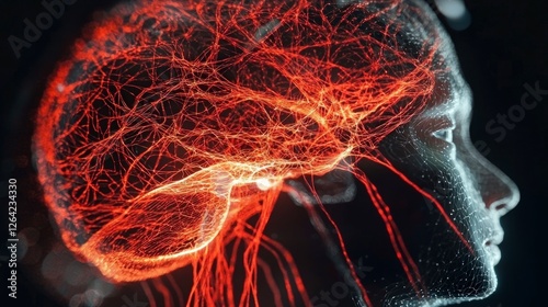 Human Brain Neural Network  3D Render  Orange Glow  Intricate Connections  Science  Anatom photo