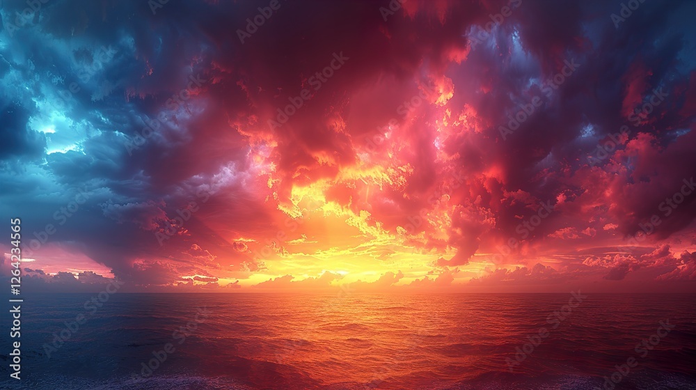 Fototapeta premium Dramatic panorama sky with cloud on sunrise and sunset time. Panoramic image