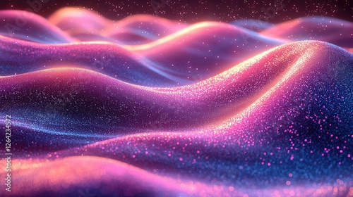 Vibrant abstract waves of shimmering colors undulate, creating a mesmerizing visual effect