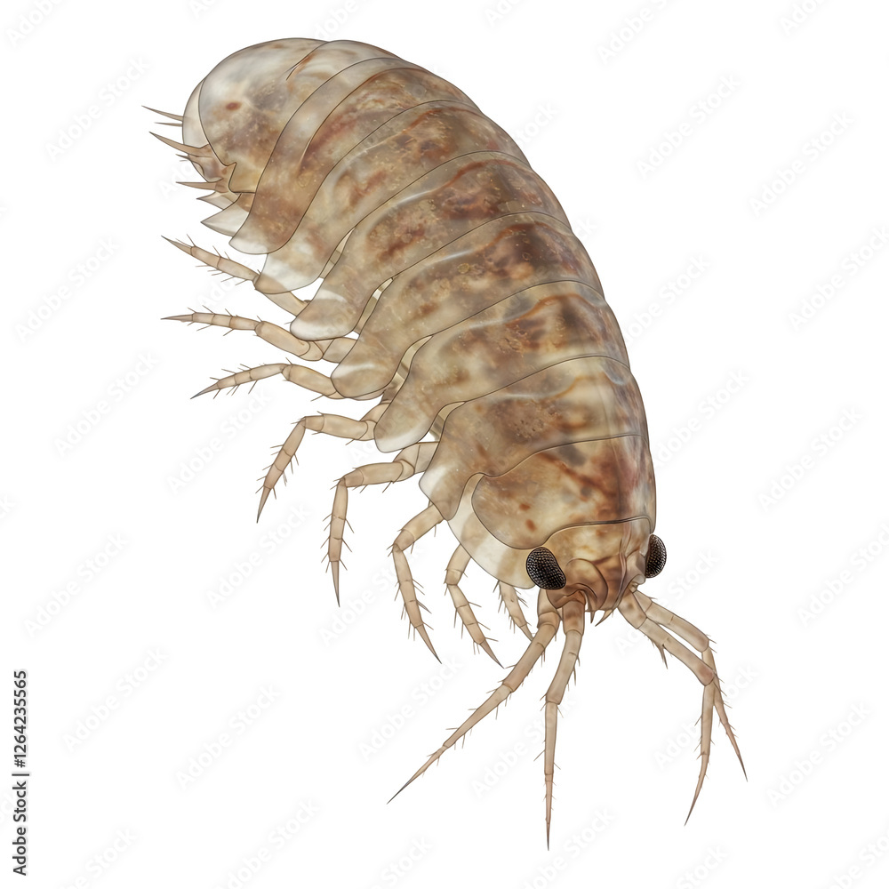 Oceanic Isopod Detailed Close-Up View. Oceanic Isopod Detailed Close-Up View.