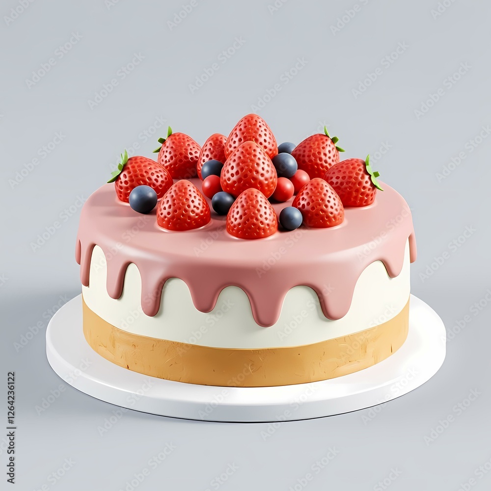 A double layered cake with strawberry topping. A double layered cake with strawberry topping.