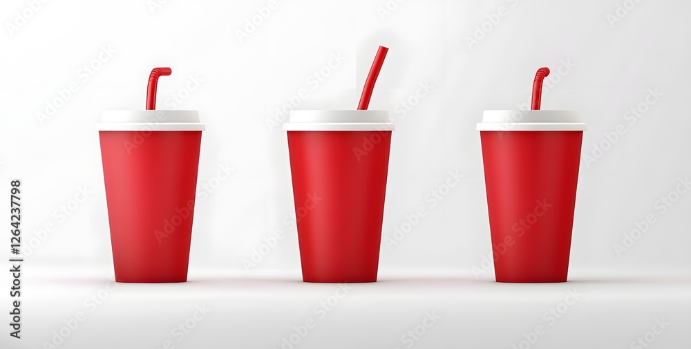Red disposable cups with straws on white background Red disposable cups with straws on white background