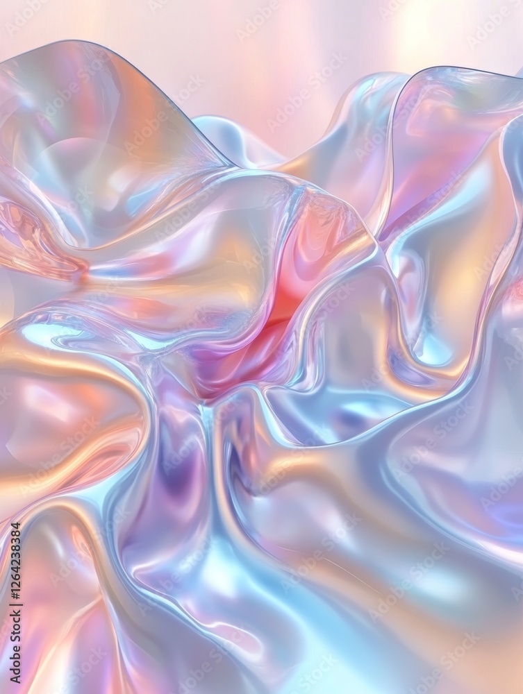 Obraz premium Holographic chrome gradient waves abstract background - ai