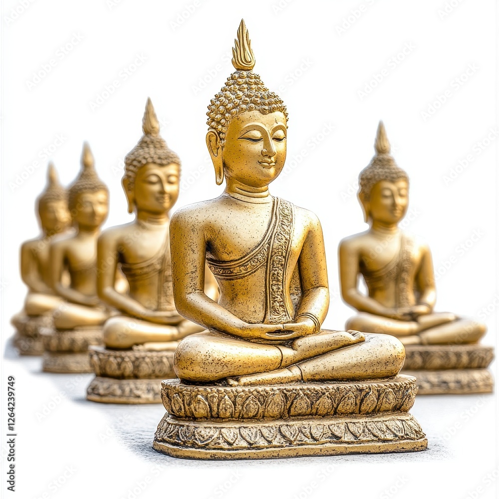 Golden Buddha Statues in Peaceful Arrangement Golden Buddha Statues in Peaceful Arrangement