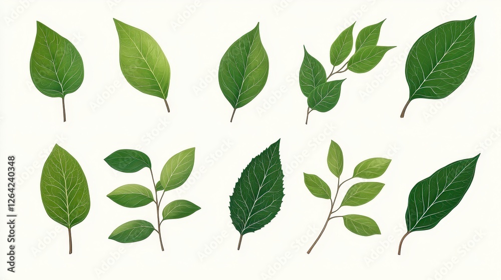 Green Leaf Collection: Watercolor Style Illustration Green Leaf Collection: Watercolor Style Illustration