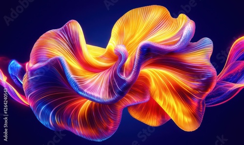 Abstract colorful flowing form, dynamic motion, dark background, digital art, website header
