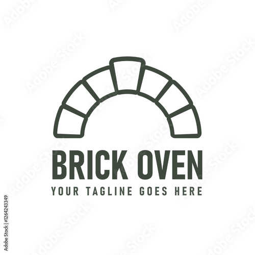 This logo vector illustration features a simple design with a pizza oven silhouette, creating a minimalist look ideal for a pizzeria brand or culinary business