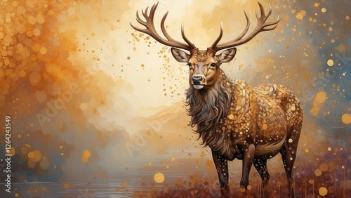 A Starry Golden Deer: The Magic of Christmas Background